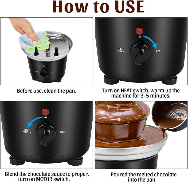 VAlinks Chocolate Fountain Machine - 3 Tiers Electric Melting Machine Fountain, Mini Stainless Steel Chocolate Fondue Fountain for Parties, Melts Cheese, BBQ Sauce, Liqueurs - Image 5
